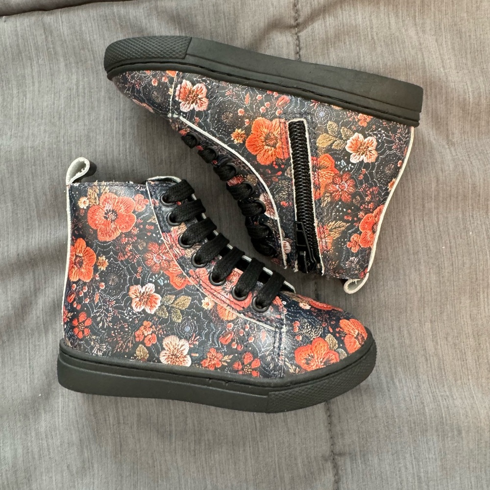 Spellbound soles fall floral faux embroidery high top sneaker